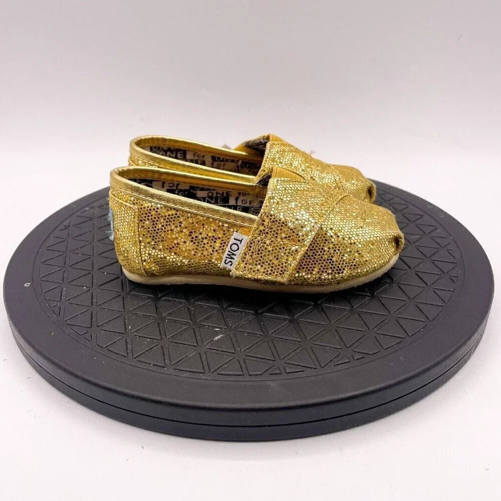 Toms Classic flat gold glitter sparkly baby shoes T5